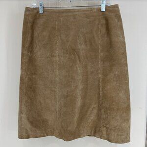 Classy Tan Suede Leather Aline Flattering Knee length skirt Sz 12 washable A.M.I